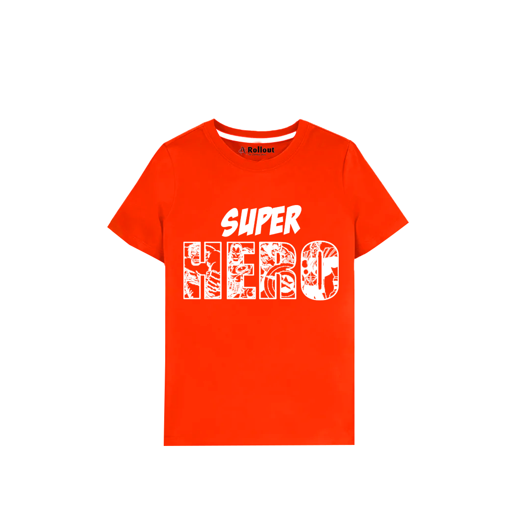 Red + dark brown Super Hero  kids T shirt